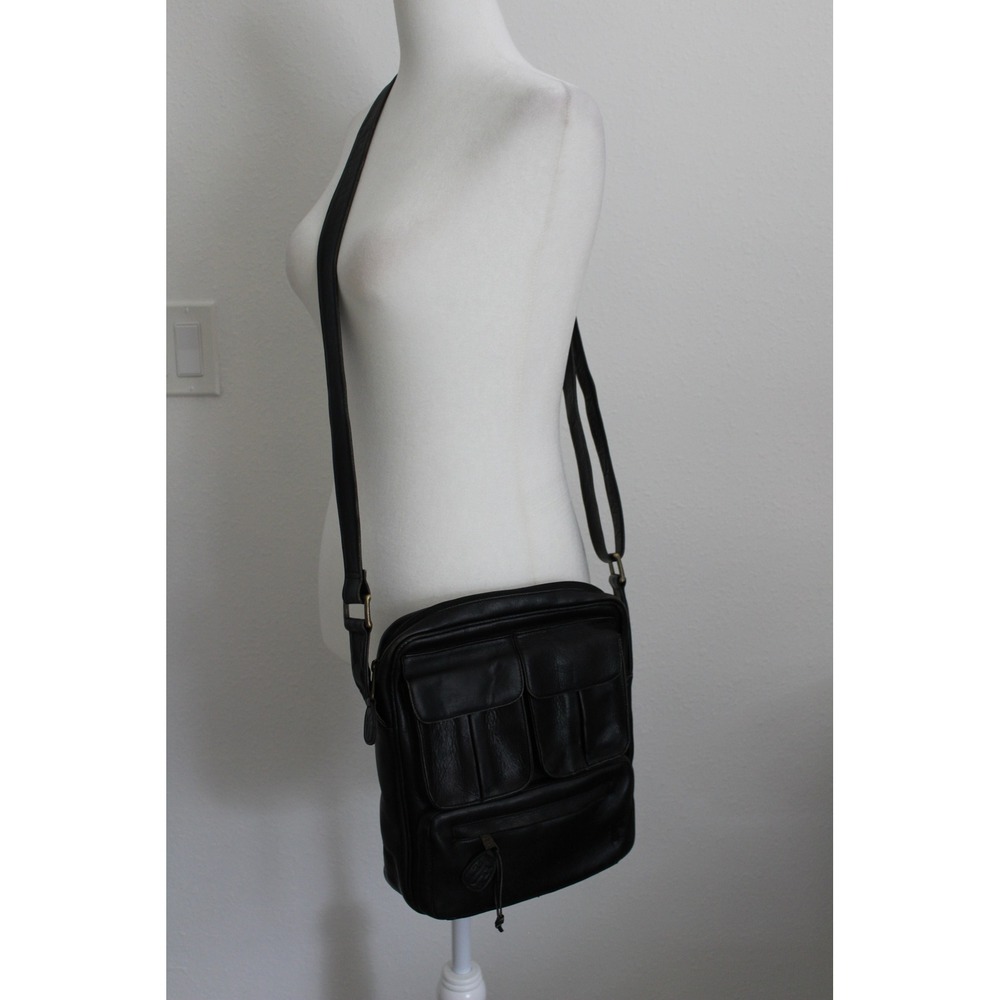VTG Frye Black‎ Leather Messenger Bag Crossbody Multi Pocket Made in Colombia